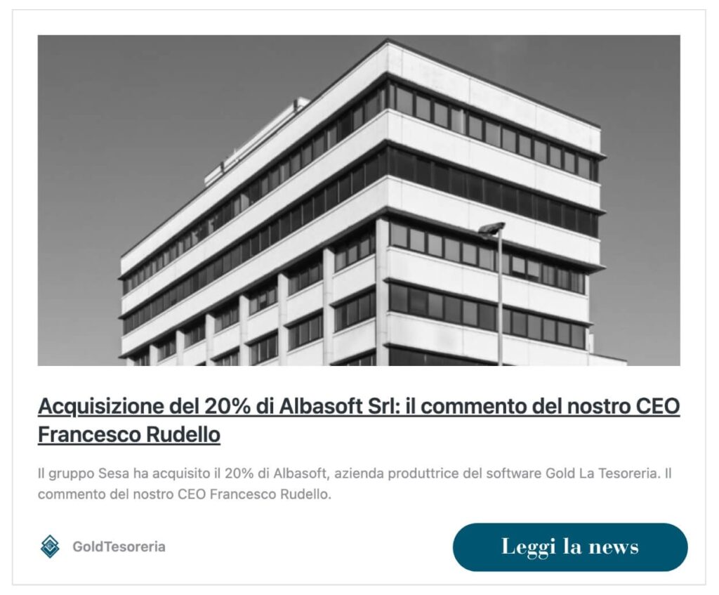 banner articolo sull'acquisizione del 20% di Albasoft