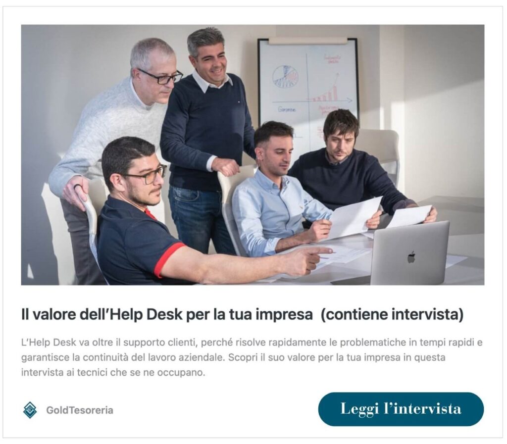 banner articolo intervista help desk Gold La Tesoreria